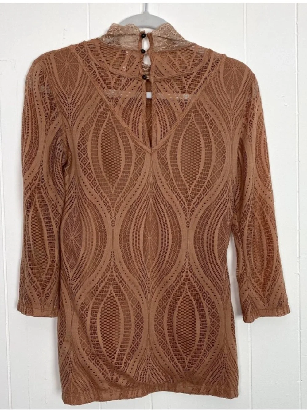 NWOT Free People Monaco Long Sleeve Lace Top Blush High Neck